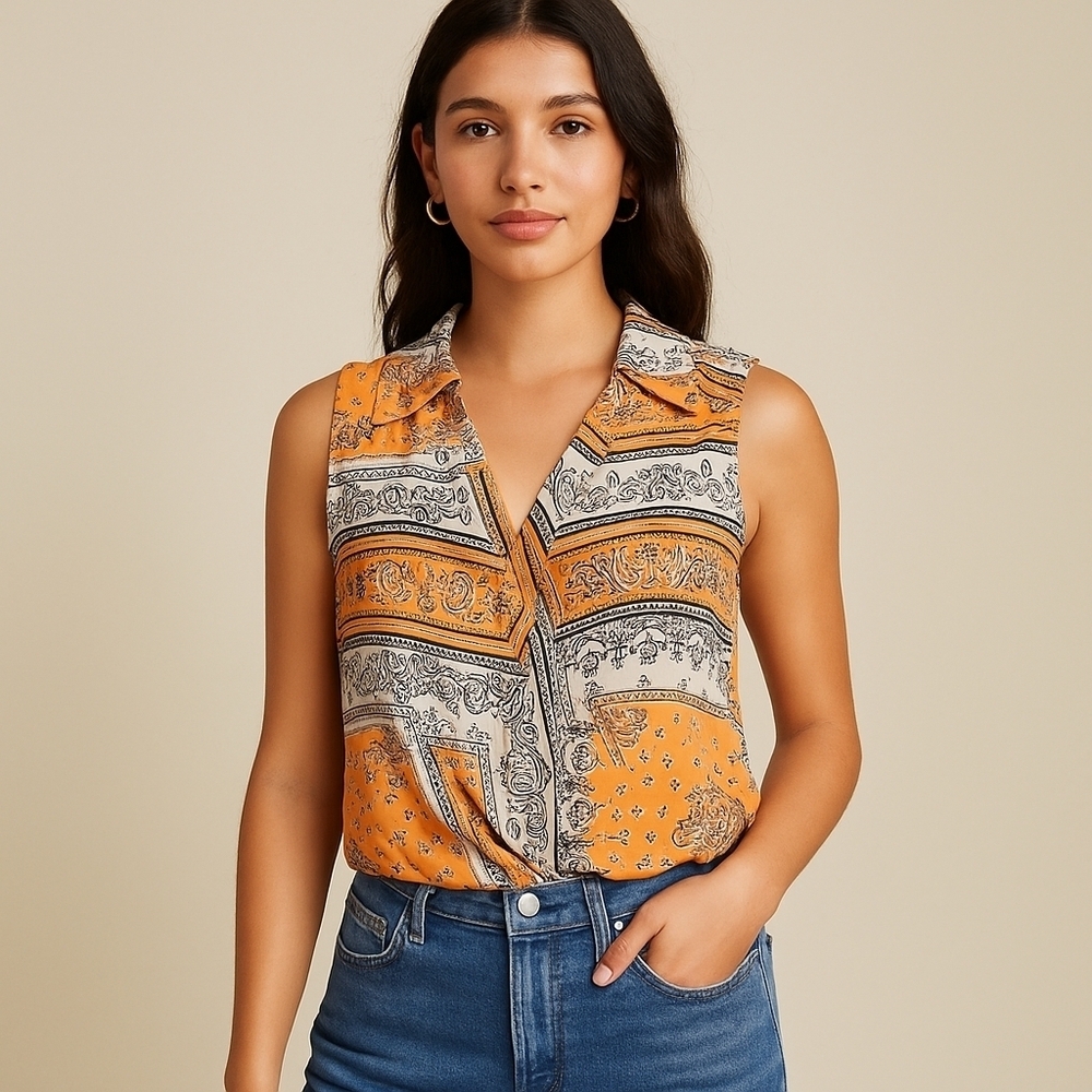 Rachel Zoe Orange Bandana Print Halter Blouse Size S NWT